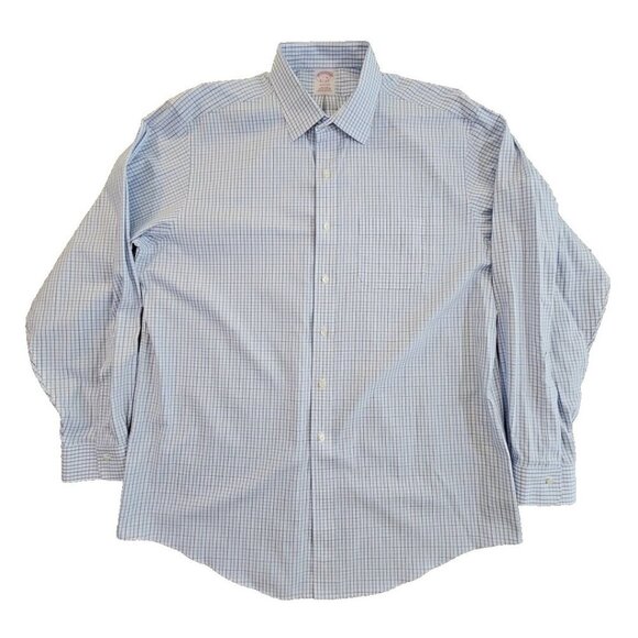 Brooks Brothers Madison Shirt Men's 17 - 36 Non-Iron Blue Checkered Long Sleeve - Picture 1 of 15